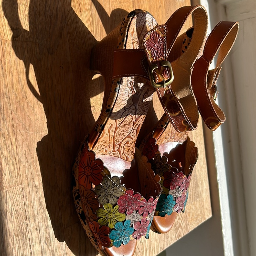 Spring Step Zalma Camel Color With Multi Color Fl… - image 2